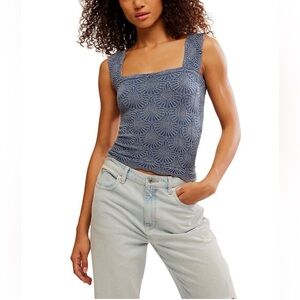 Free People Love Lettered Jacquard Floral  Square-Neck Tank
